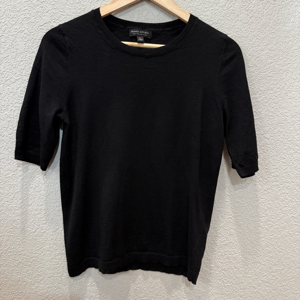 Banana Republic Merino Wool Elbow Sleeve Sweater Black Women's L